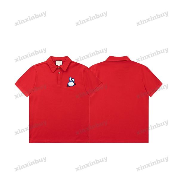 xinxinbuy Männer Designer T-Shirt 23SS Kaninchen Patch Brief Stickerei Polo Kurzarm Baumwolle Frauen Schwarz Weiß Grün Rot M-3XL