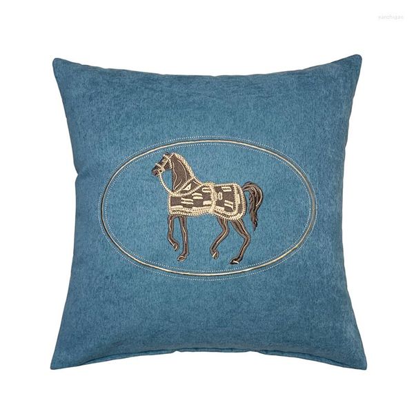 Travesseiro hinyeatex cavalo estojo azul tecido bordado decoração de casa sofá piso de moda moderna capa de moda 45x45cm 1 peça pacote