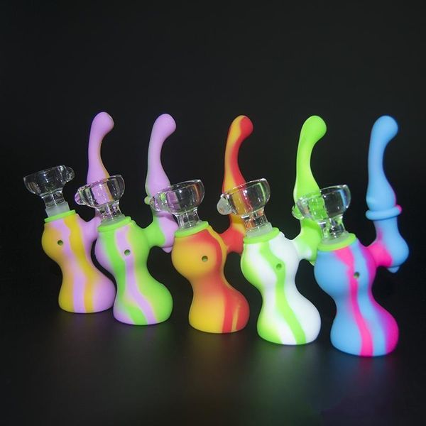 Mini Bubbler portátil Silicone Water Tubs Bongos de água fumando tubos de tabaco para ervas secas Twisty Glass Blunt