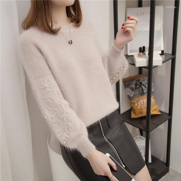 Malhas femininas Poncho Oferta de venda Sweater Women 2023 Rhinestone Ans Faux Embelezed Cuff Jumper Grey Autumn Manga Elegant