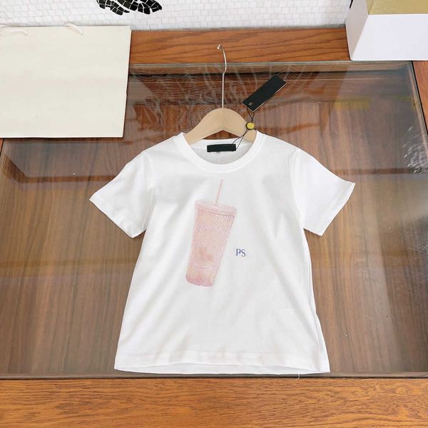 23ss Designermarke Kinder-T-Shirt Rundhalsausschnitt Reine Baumwolle Jungen Mädchen Kurzarm Wasserbecher-Logodruck Hochwertige Kinderkleidung