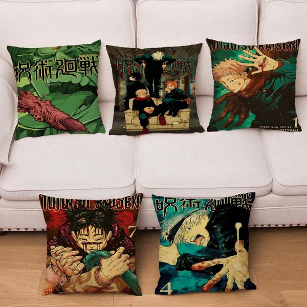 Travesseiro clássico de anime jujutsu kaisen tampa de impressão vintage Japan estilo travesseiro infantil garoto macio travesseiros de pelúcia decoração de casa decoração