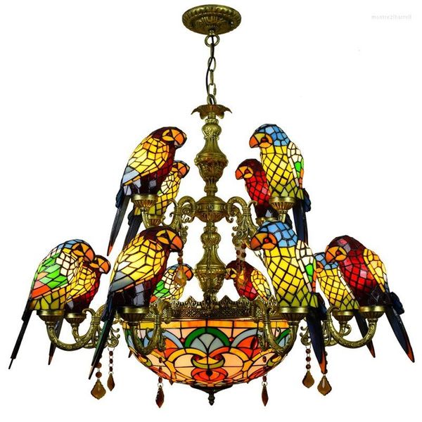 Подвесные лампы европейские творческие ретро -художественные витражи с попугаем