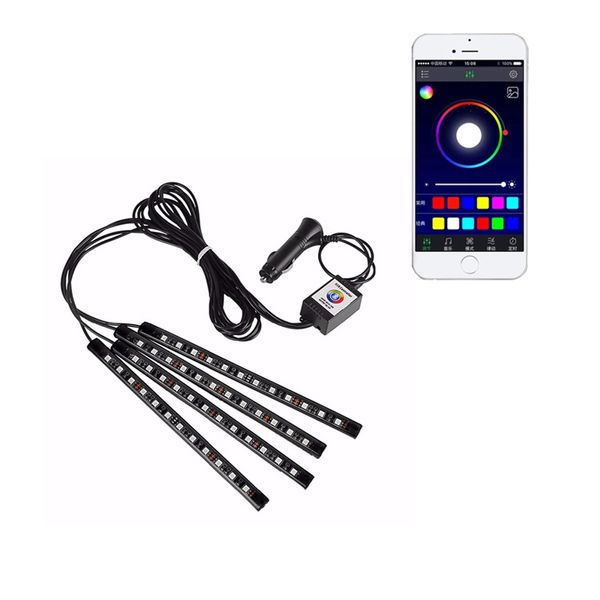 LED tiras do carro atmosfera leve do pé da lâmpada LEDS Música remota sem fio USB Controle de múltiplos modos de interiores automotivos Luzes decorativas Usalight