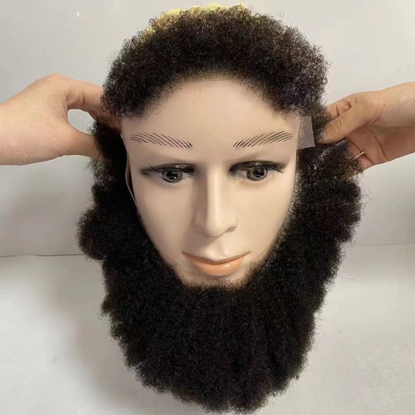 Brasilianisches Echthaarstück, volle Schweizer Spitze, Afro-Schnurrbart, 4 mm Afro-Welle, afrikanischer Bart für schwarze Männer, schnelle Express-Lieferung