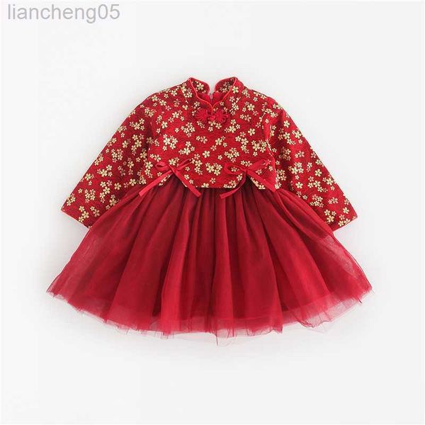 Mädchenkleider Baby Mädchen Kleider Gesticktes Netz Prinzessin Kleid Kinder Rotes Kleid für 0-8 Jahre Kinder Neujahrskleidung Weihnachten kommt W0314