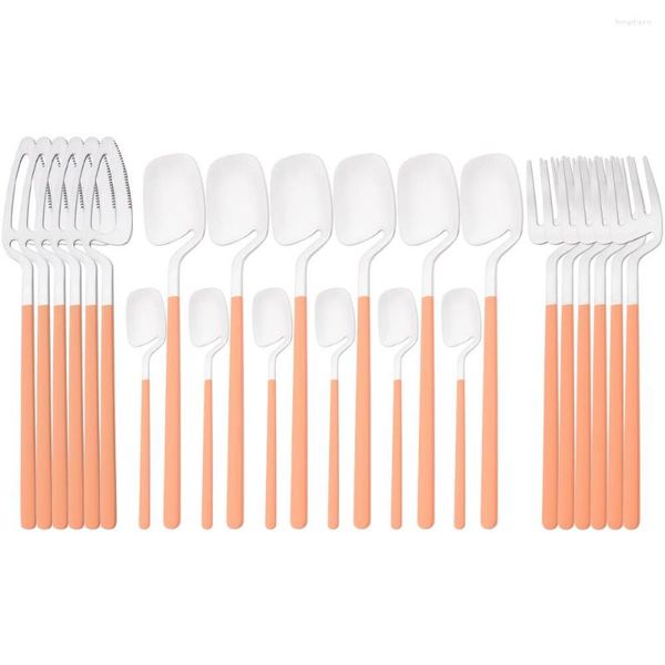 Geschirr-Sets, 24-teiliges Set, Edelstahlbesteck, Vintage-Messer, Gabel, Löffel, Geschirr, westliches Besteck, orangefarbenes Silberbesteck