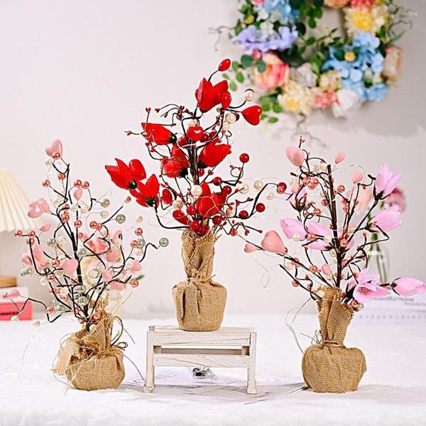 Fiori decorativi Resistenti allo sbiadimento Simulazione unica Bouquet di tulipani Decorazione con luce per la casa