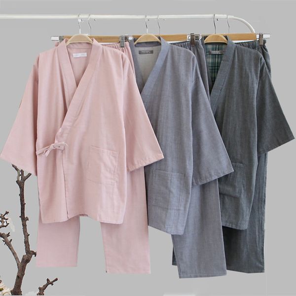 Damen-Nachtwäsche, traditionelle Kimono-Nachtwäsche für Männer und Frauen, reine Baumwolle, lockerer Stil, Bade-Yukata-Tops, Hosen, Pyjama-Set, Nachthemd für Paare, 230314