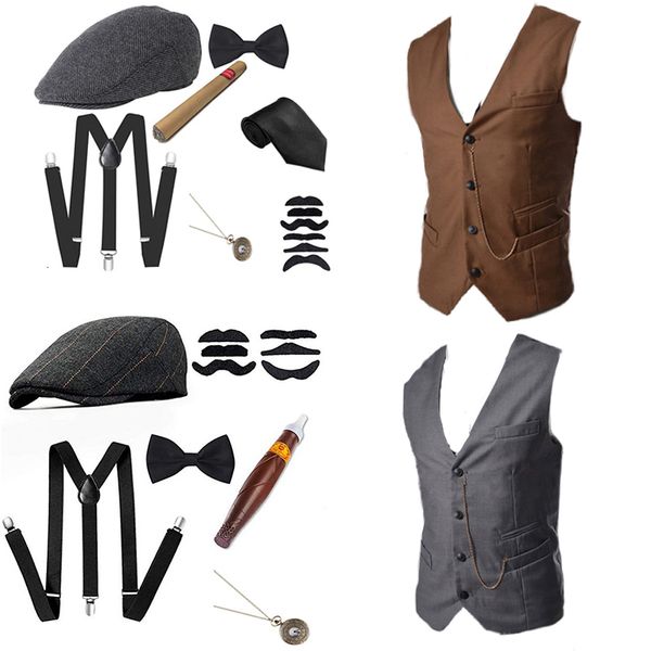 Herren Westen Herren Gangster Kostüm und Zubehör Set Steampunk Weste Weste Taschenuhr 1920er Männer Gatsby Cosplay -Outfit 230313