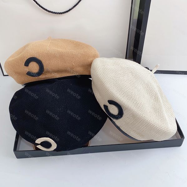 Chapéu de grife feminino Boina de tricô bonés de moda verão chapéus de praia boinas de seda de gelo gorro chapéu de palha marca clássica gorro luxo