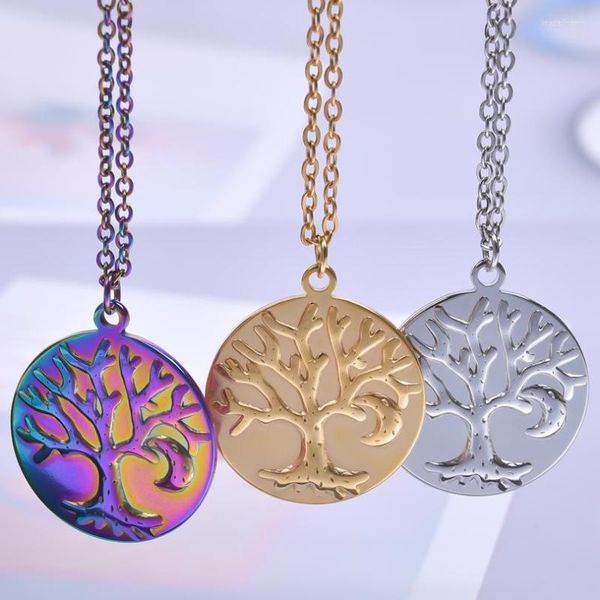 Collane con ciondolo Collana in acciaio inossidabile a tre colori per donna Uomo Accessori Albero della vita Catena Decorazione collo Coppia regali