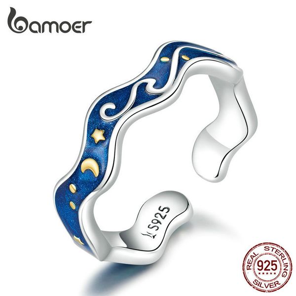 Eheringe Sterling Silber 925 Liebhaberringe für Paar Blue Starry Sky von Van Gogh Open Finger Ring Design Schmuckzubehör SCR608 230313