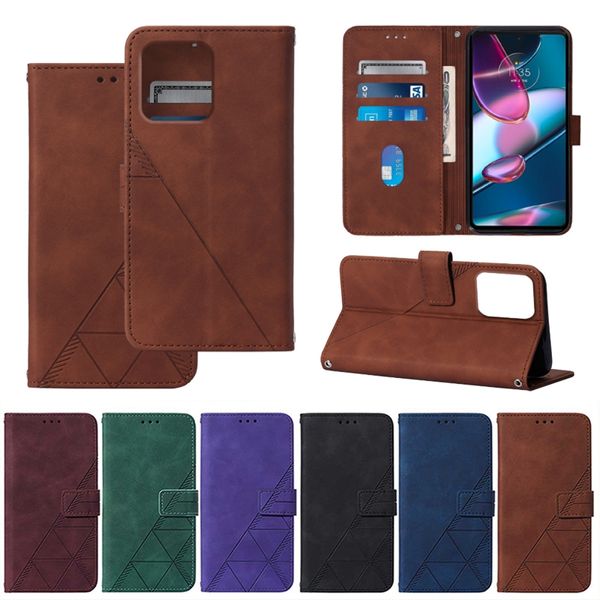 Custodie a portafoglio in pelle per Motorola Moto E13 G53 Edge 2023 G Play G72 G73 Samsung A34 A54 5G A04E A24 A04 Core Business Card Slot Lines Hand Skin Feeling Holder Flip Cover