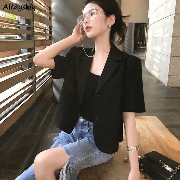 Completi da donna Blazer Manica corta Donna Ritagliata Sottile Estate Cool Design Streetwear OL Stile coreano Elegante Da ragazzina Solido DonnaDonna