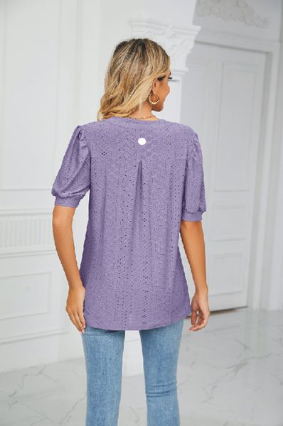 LL Camicette da donna Summer Yoga Outfit Casual Scollo a V Camicia tinta unita Manica a bolle cave Top allentato LL569