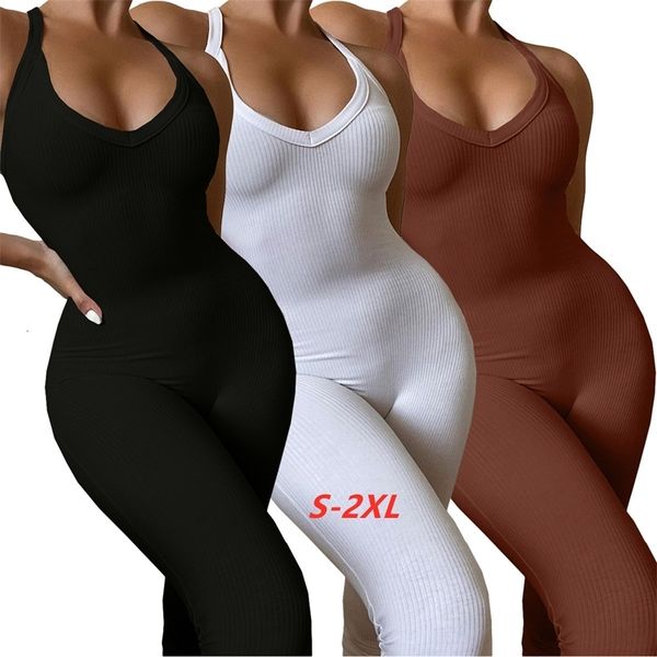 Macacões femininos macacão verão streetwear outfit macacões mulheres macacão sem costas com nervuras sem mangas preto cinza bodycon macacão feminino 230314