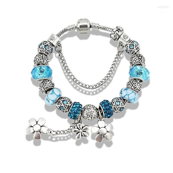 Charm Armbänder ANNAPAER Blumen Charms Blaue Emaille Perlen Ankunft Armreifen Schöne Vielfalt Armband Für Frauen Geschenk B15213