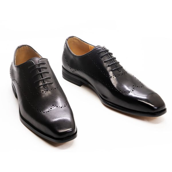 Luxuriöse italienische formelle Schuhe für Herren, Oxford, echtes Leder, Brogue, modische Flügelspitze, schwarze Schnürung, Hochzeit, Büro, Kleid, Schuh für Herren