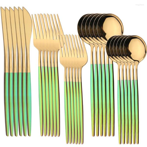 Geschirr-Sets AJOYOUS 6Set Besteckset Edelstahl Geschirr Messer Dessert Gabel Löffel Besteck Western Kitchen Silverware