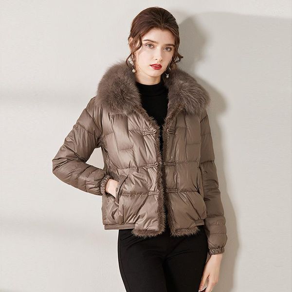 Women Down Down ZCWXM Winter Colle Real Collar Jacket Mulheres 90% Duck Botão Vintage Neve feminino espesso quente