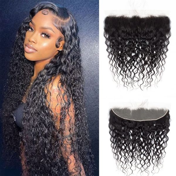 13x4 LACE FRONTAL DE FORTAL Ondas corporais frontais de renda transparente com franja Os nós de cabelo de bebê podem ser branqueados 100% Virgin Remy Human Human Density 12A Hair Getes 10-24