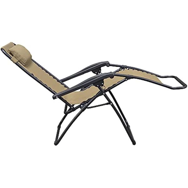 Mobili da campeggio Caravan Sport Gravità Zero Esterno Portatile Pieghevole da campeggio Prato Ponte Patio Piscina Poltrona reclinabile per adulti Poggiatesta regolabile Beige W0421