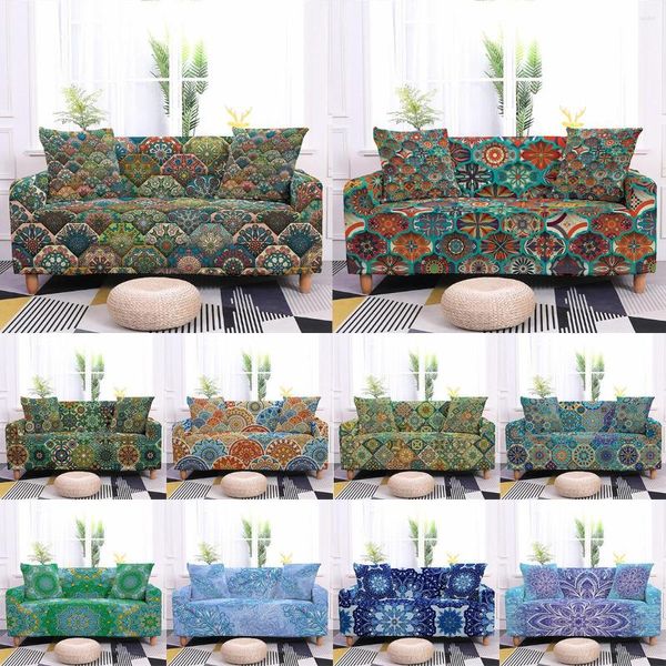 Chaves de cadeira Sofá para sala de estar elástica Mandala Corner Couch Tampa 1/2/3/4 do lugar L Shaped Slipcovers Protector Longe Chaves