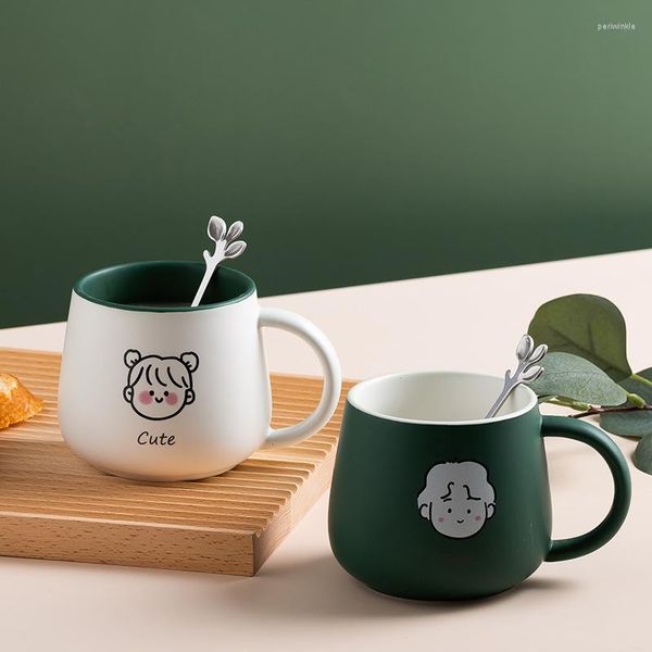 Tassen 350 ml Cartoon Keramik Kaffeetasse mit Löffel Nettes Paar Tasse Büro Getränke Tee Wasser Tassen Porzellan Trinkgeschirr Geschenk für Hochzeit