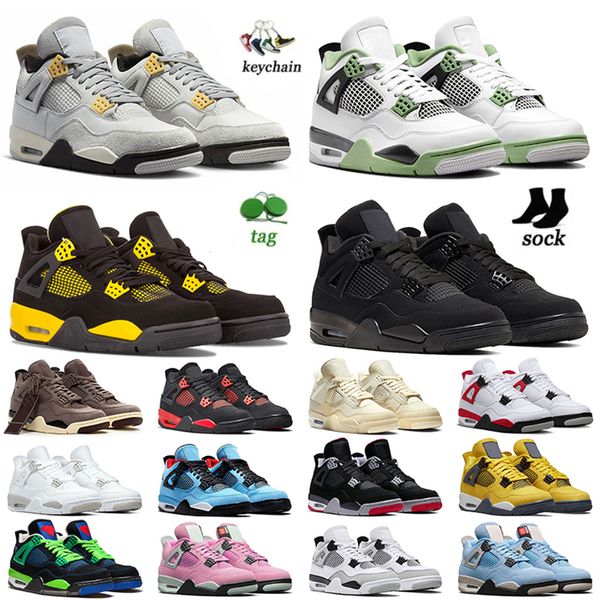 Yeni Jump Man 4 Basketbol Ayakkabıları Erkekler İçin Kadınlar 4S Spor Sneakers Seafoam Midnight Donanma Kara Kedi ve Kırmızı Thunder Askeri Mavi Tuval Tasarımcısı OG Trainers