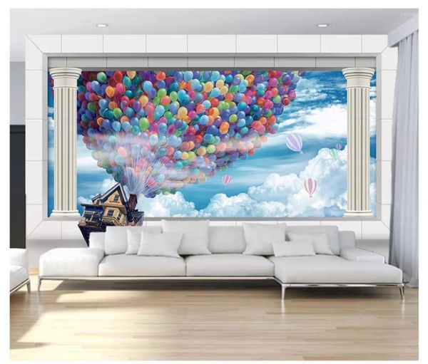 Wallpapers Custom Po Wallpaper 3D für Wände 3 D runde Säulen blauer Himmel weiße Wolke Ballon Wohnzimmer Hintergrundwand