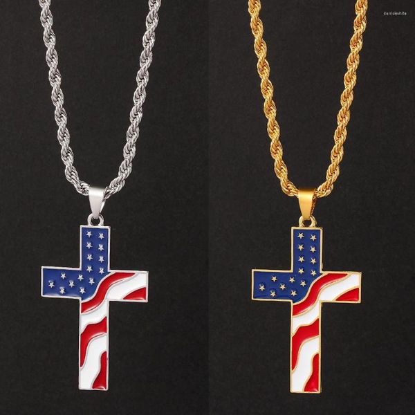 Colares pendentes bandeira americana cruzar ouro cor de prata color