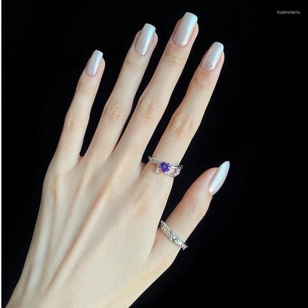 Уважаемые кольца Сердце Кольцо Ювелирные изделия с фиолетовым цирконом драгоценным камнем пальцем для женщин Обещают аксессуары для свадебной вечеринки для свадебной вечеринки