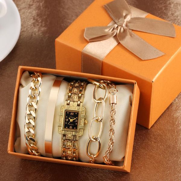 Orologi da polso 6 pezzi/set set regalo squisito con scatola per moglie madre orologio da donna lussuoso al quarzo quadrato in oro orologio da donna braccialetti chic regali