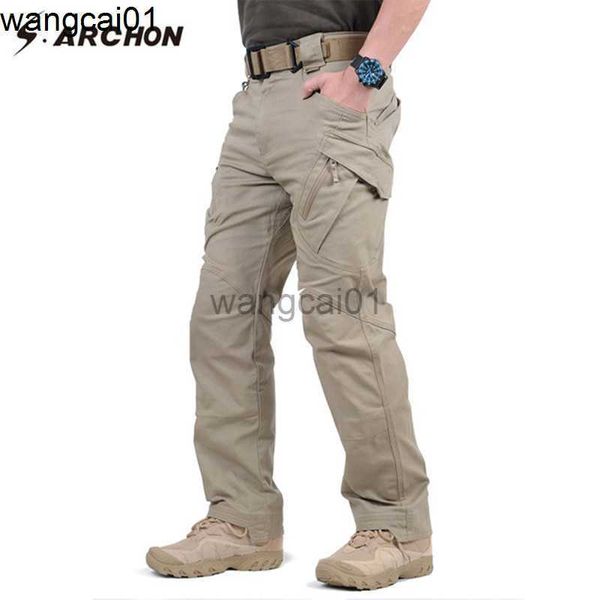 Wangcai01 Calças masculinas câmeras de cúpula ix9 97% Cotton Men Calça de carga tática militar masculino Swat Combat Armoury Troushers Masculino Casual Muitos bolsos esticam calças de algodão 0314H23