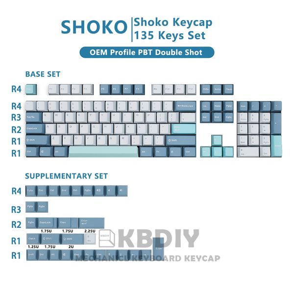 GMK SHOKO Clone Keycap OEM-Profil PBT-Tastenkappen Blau Grau 135 Tastenkappen-Set für mechanische Gaming-Tastatur MX Switch Custom