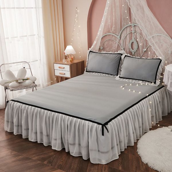 Saia de cama capa de cama de cama de cor sólida a cama da cama decoração de cama de cama de casco de capa de capa de colchão renda de aresto Princess estilo protetor 230314