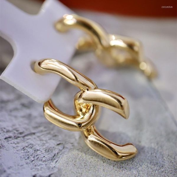 Baumelnde Ohrringe UNICE Chain Stud Cuba Real 18K Solid Yellow Gold Schmuck AU750 Design Unregelmäßige geometrische Frauen Ins Geschenk