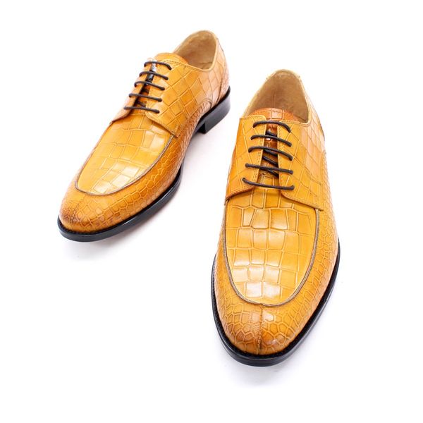 Luxuriöse Herren-Schuhe aus echtem Rindsleder mit Krokodilmuster, blau, schwarz, spitze Zehenpartie, Schnürkleid, formelle Business-Hochzeit, italienische Schuhe