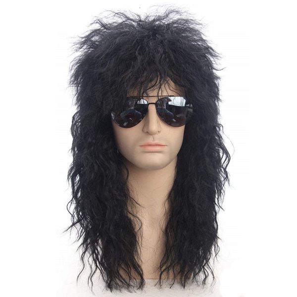 Синтетические парики GRES MEN LONG HAIR WIG Черный цвет женский парик панк с пухлыми головными уборами для Хэллоуина высокого температурного волокна 230314