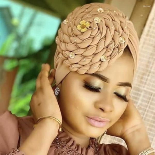 Abbigliamento etnico Diamonds Treccia Cappello Turbano per donne Muslim Pesta Mesolio Female Hijabs Inner Hijabs Arab Head Wraps African Headtie Caps