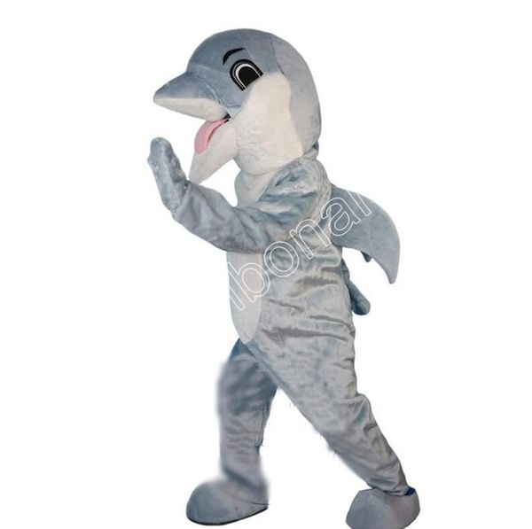 Super fofo lindo mascote de golfinhos trajes de desenhos animados traje de caráter de natal roupa ao ar livre
