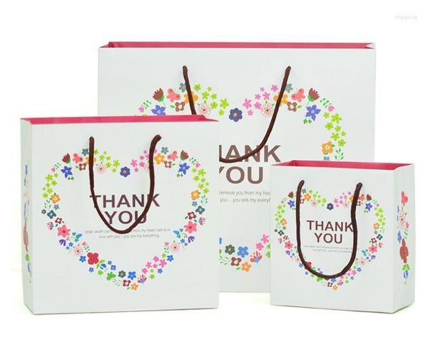 Geschenkpapier 100 Stück/Los – drei Größen (S M L) Blumenkranz der Liebe „Danke“ Tasche Hand hochwertiges Verpackungspapier SN1811