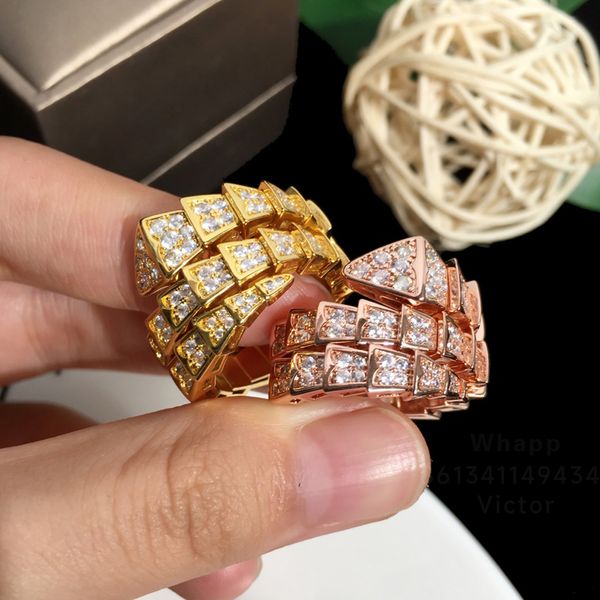 BuIgari Double Snake bone designer da série BIG anéis para mulher diamante banhado a ouro 18K T0P qualidade mais alta qualidade contador estilo clássico joias presente requintado 056