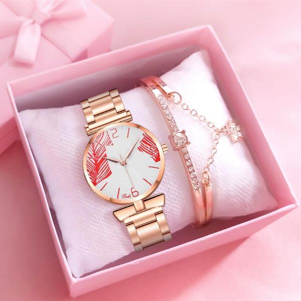 Relógios de pulso grog relógio feminino de luxo relógios de pulseira Conjunto de pulseira rosa Gold aço inoxidável Relógio de quartzo