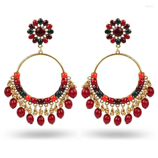 Orecchini pendenti Ins Jhumki Jhumka Fiore Vino Rosso Perline Arabo Nepel Tibet Piercing Vintage Bohamia Trendy Gioielli da donna per feste