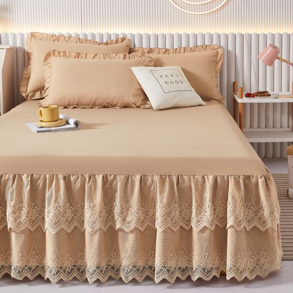 Saia da cama de camas coreanas colaboradas saia de cama de princesa solteiro decoração de renda de três camadas de cama adultos bêbado lençol de capa de cama #/w 230314