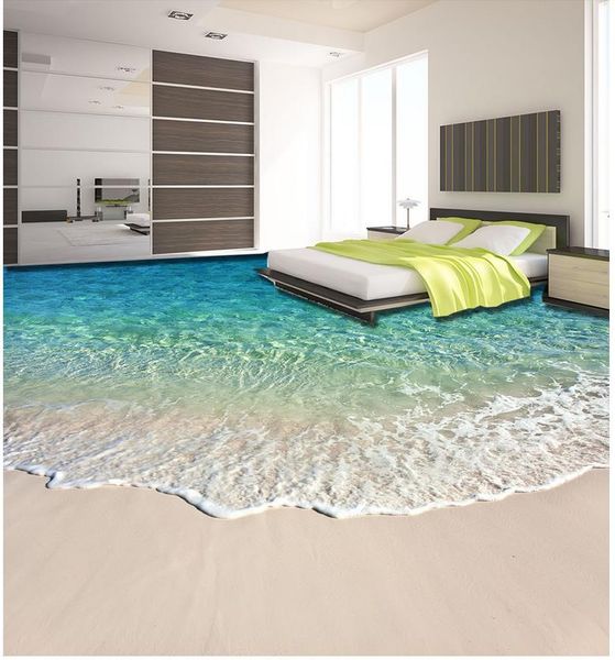 Sfondi Spiaggia Bellissimo paesaggio marino Pavimento 3D Pittura murale impermeabile Pavimentazione Bagno Decorazione della casa