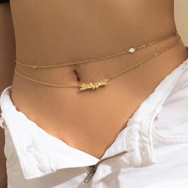 Cinture a catena in vita Nome personalizzato Catena in vita per le donne Gioielli estivi in acciaio inossidabile Targhetta personalizzata Catena per il corpo Accessori per il sesso 230314