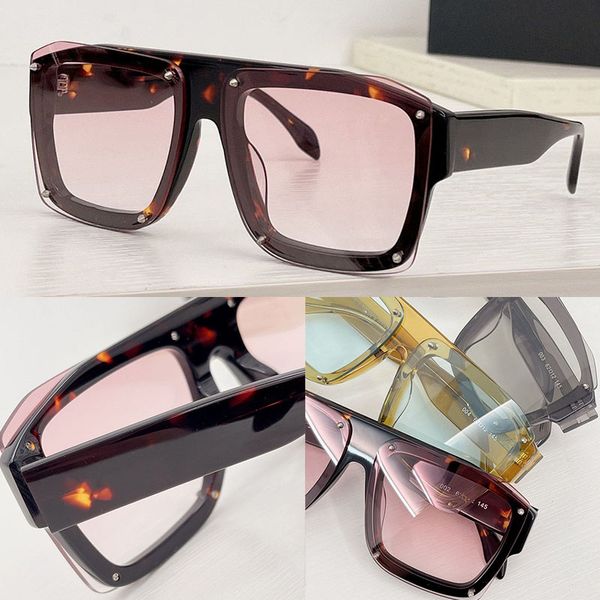 Lentes de fumaça enriquecidas com óculos de sol Rivet Fashion Party Goggle Glasses 0335 Luxury Designer Templos Signature Eyewear Pads de nariz integrado Tons de acetato preto